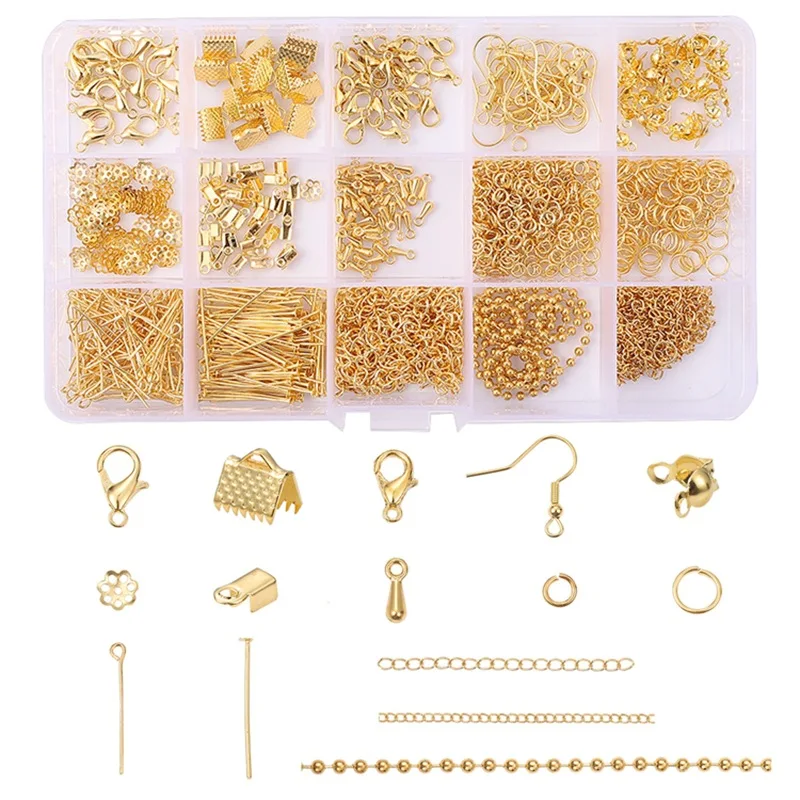 

Mixed Styles DIY Jewelry Findings Material Beads Cup Earring Hook Jump Ring Hook Pin Box Sets For Jewelry Making Findings