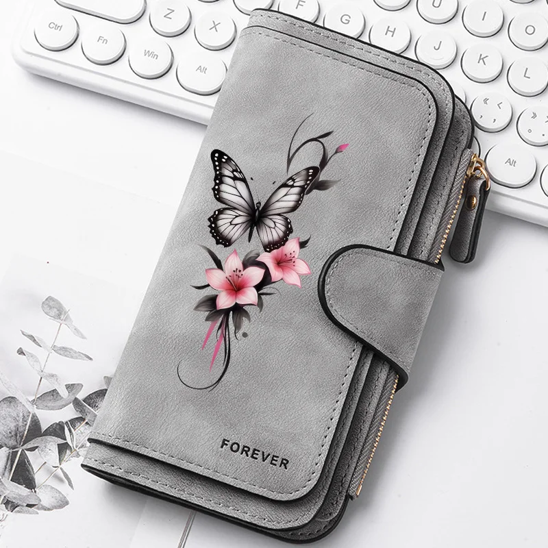 Long PU Leather Butterfly Flower Wallet with Zipper & Card Holder S8c5279db41604ae48957d225e7a1a452E