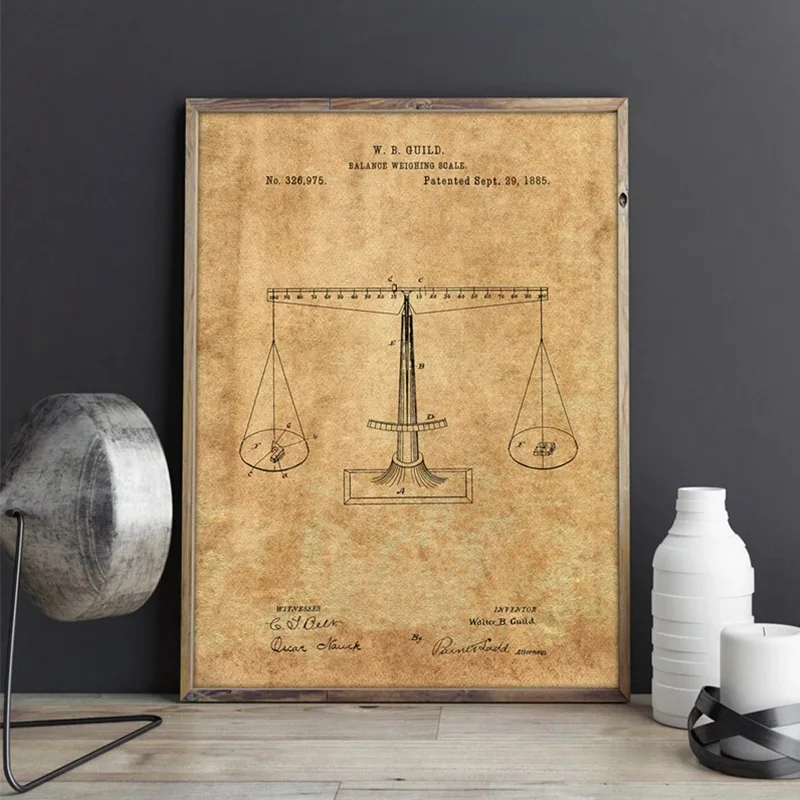 Vintage Scales of Justice Patent Chemistry Wall Art Blueprint Posters Canvas Paintings And Prints For Living Room Home Decor