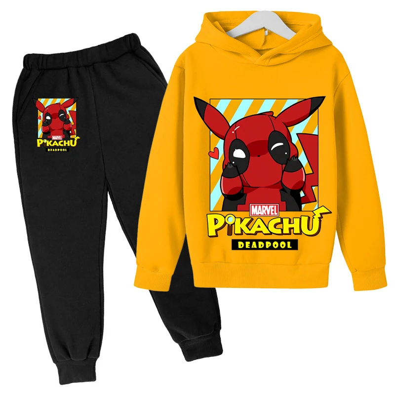 Sudadera con capucha de Pikachu para niños, traje de Pokémon, sudaderas capucha, pantalones, conjunto de 2 piezas de ropa para niños de a 14 años, novedad 2023| - AliExpress