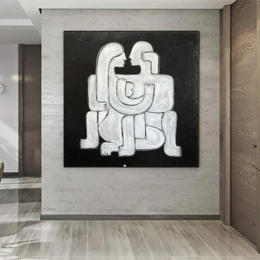 

Oversized Wall Art Abstract Original Human Black And White Paintings On Canvas White Couple Living Room Wall Art Framed Artwork