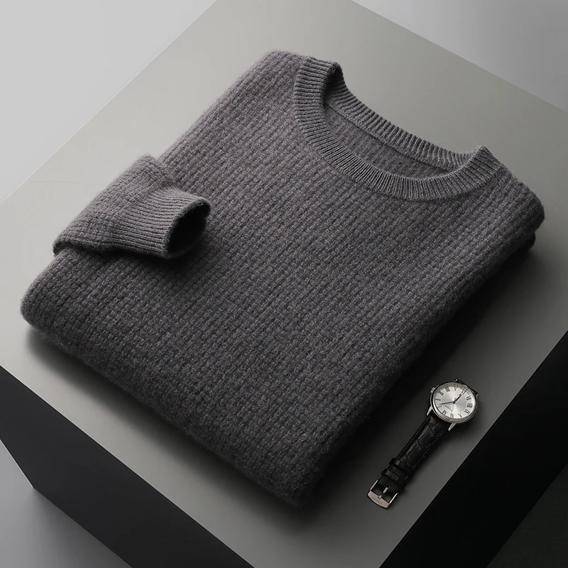 Autumn and winter new 100% pure wool men's pullover padded plus size sweater warm casual knitted sweater loose bottoming shirt 4