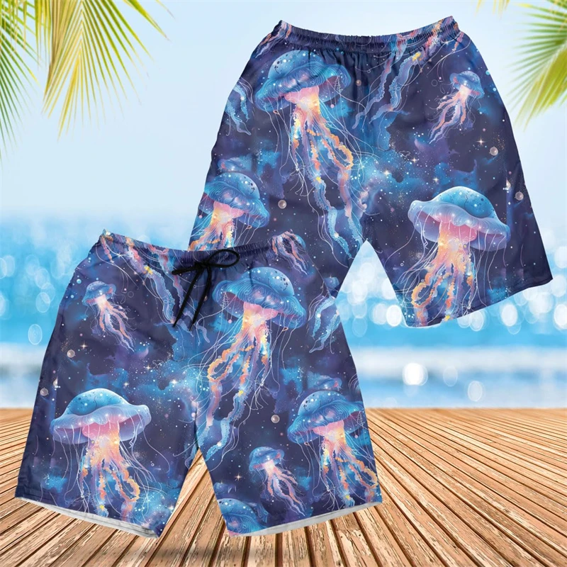 

Neon Jellyfish 3D Print Short Pants For Men Clothes Under Sea Animal Beach Shorts Hawaiian Vacation FishTrunks Male Boardshorts