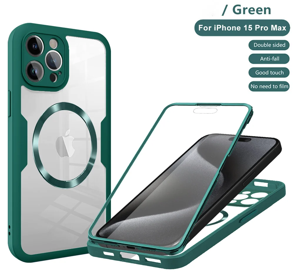Transparent Magnetic 360 Full Body Phone Case with Wireless Charging Compatibility