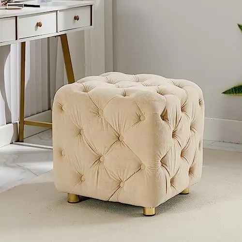

Velvet Upholstered Ottoman, Small End Table, Soft Foot Stool,Dressing Makeup Chair, Comfortable Seat for Living Room, Bedroom,