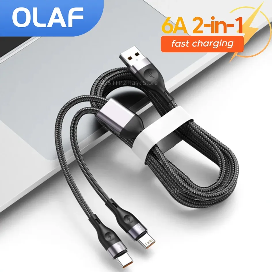 Olaf 2 In 1 Cavo Usb Tipo C Cavo Lightning 6A Cavo Di Ricarica Per Telefono A Ricarica Rapida Per Iphone Samsung Xiaomi Huawei Usbc Cable