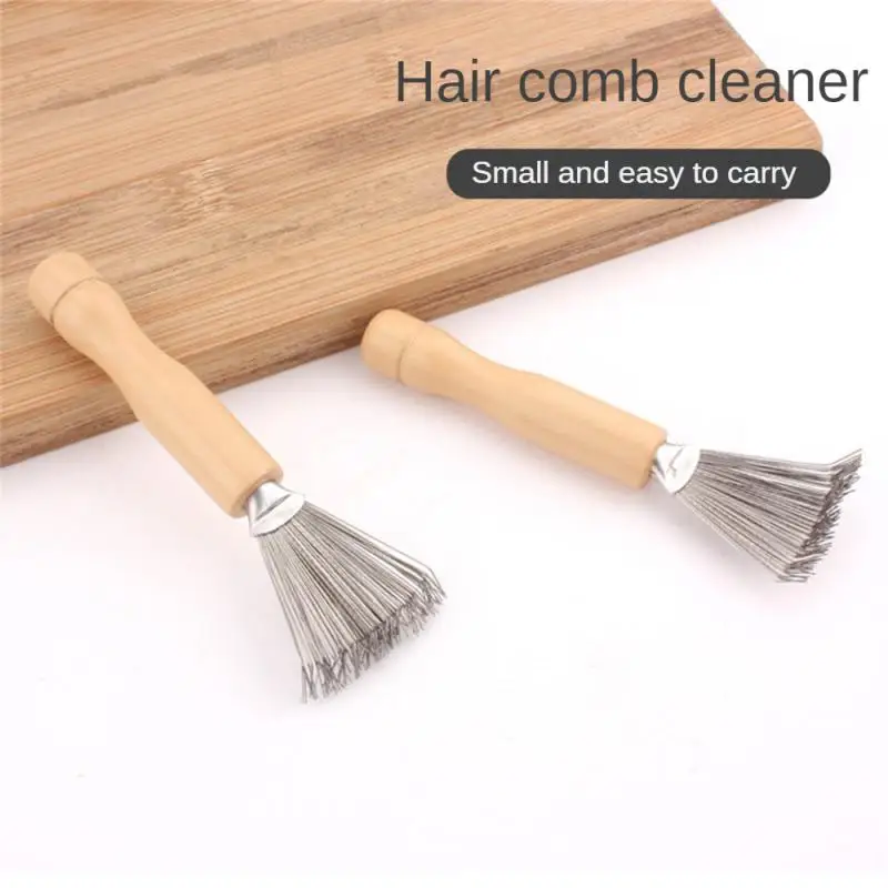 1pc Hair Brush Cleaner Mini Dirt Remover Home Travel Salon Rake With Metal  Wire Portable Comb Brush Wooden Handle Cleaning Tools - AliExpress