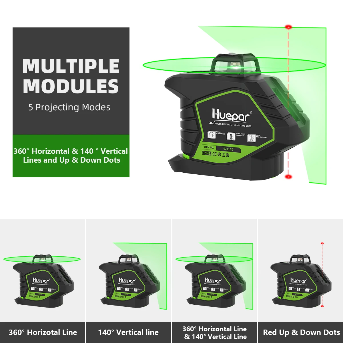 Green Laser Level With 2 Plumb Laser Dots,Self-Leveling 360° Coverage Laser Leve