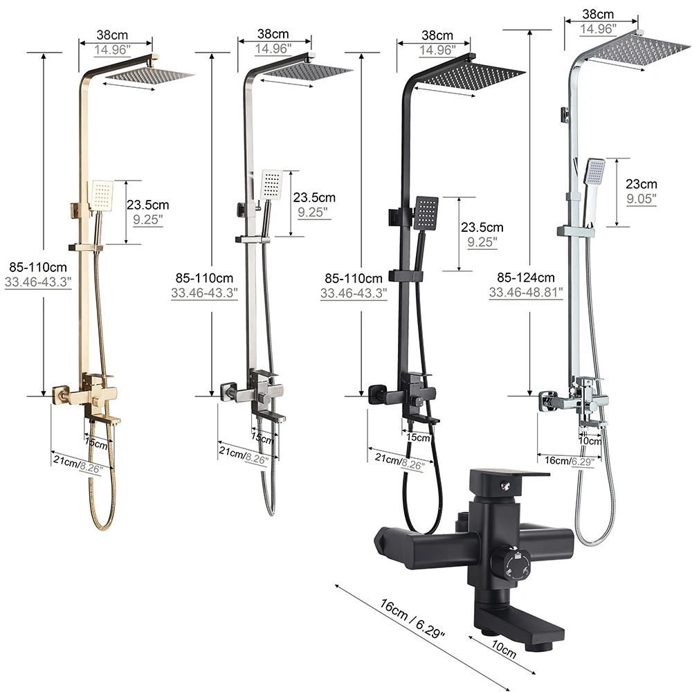 Bathroom Shower Faucet Set POIQIHY Black Bathroom Shower Faucet Set Wall Mount 8" Rainfall Shower Head With Handheld Sprayer Bathtub Mixer