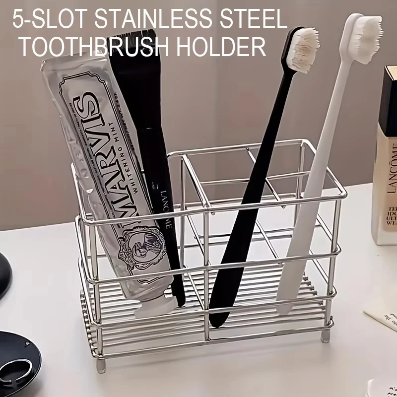 5-Slot Stainless Steel Toothbrush Holder – Space-Saving