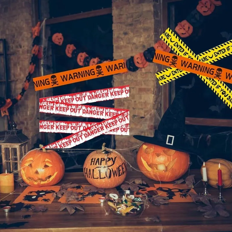 Yellow Plastic Warning Tape with Danger Signs for Yard Haunted House