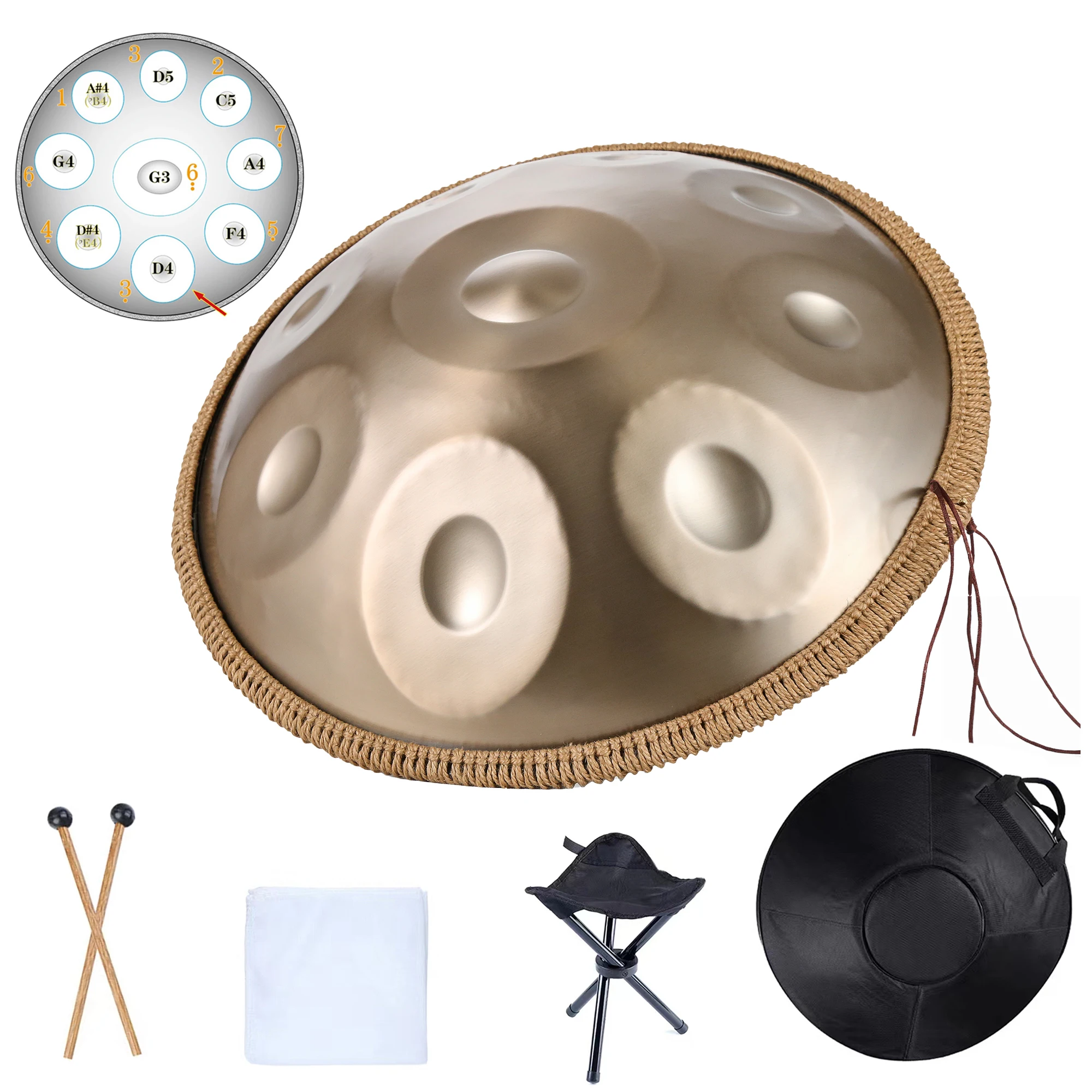 18inchHandpan9NotesGMinor440HZforBeginnerPantamDrumHandpanStainlessSteelYogaMeditation-AliExpress