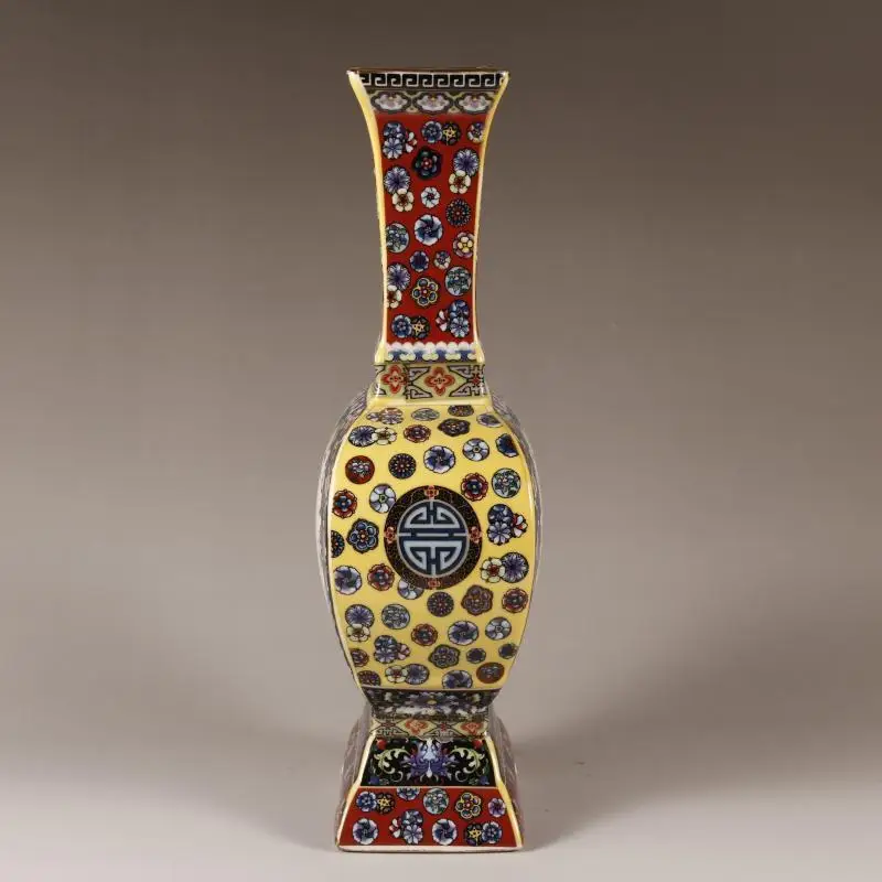 Qing Dynasty Yongzheng Enamel Colored Square Flower Bird Large Belly Flat Vase Appreciation Antique Home Ceramics Ornament ZC804 4