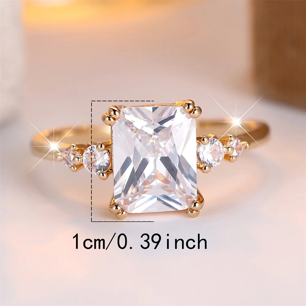 Minimalist White Zircon Rectangle Stone Rings For Women Fashion Gold Color Engagement Bands Wedding Jewelry Bridal Birthday Gift