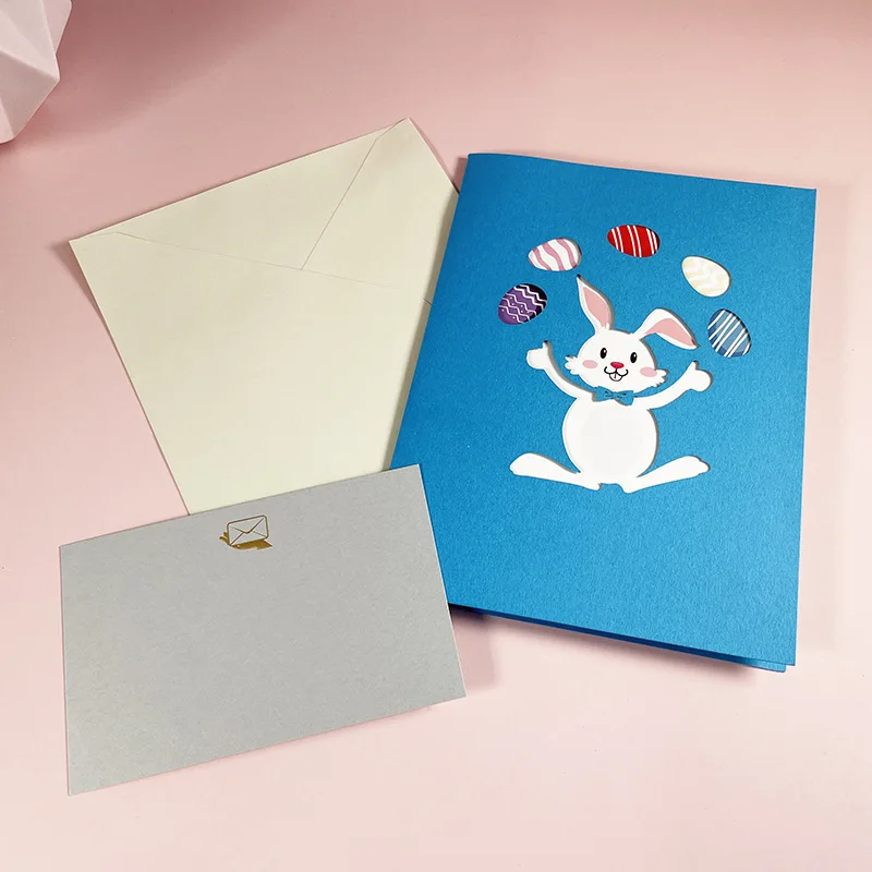 3pcs New Easter Creative Greeting Cards 3D Paper Sculpture Bunny Basket Personalized Blessing Cards Corgi Carrot Egg Gift Card