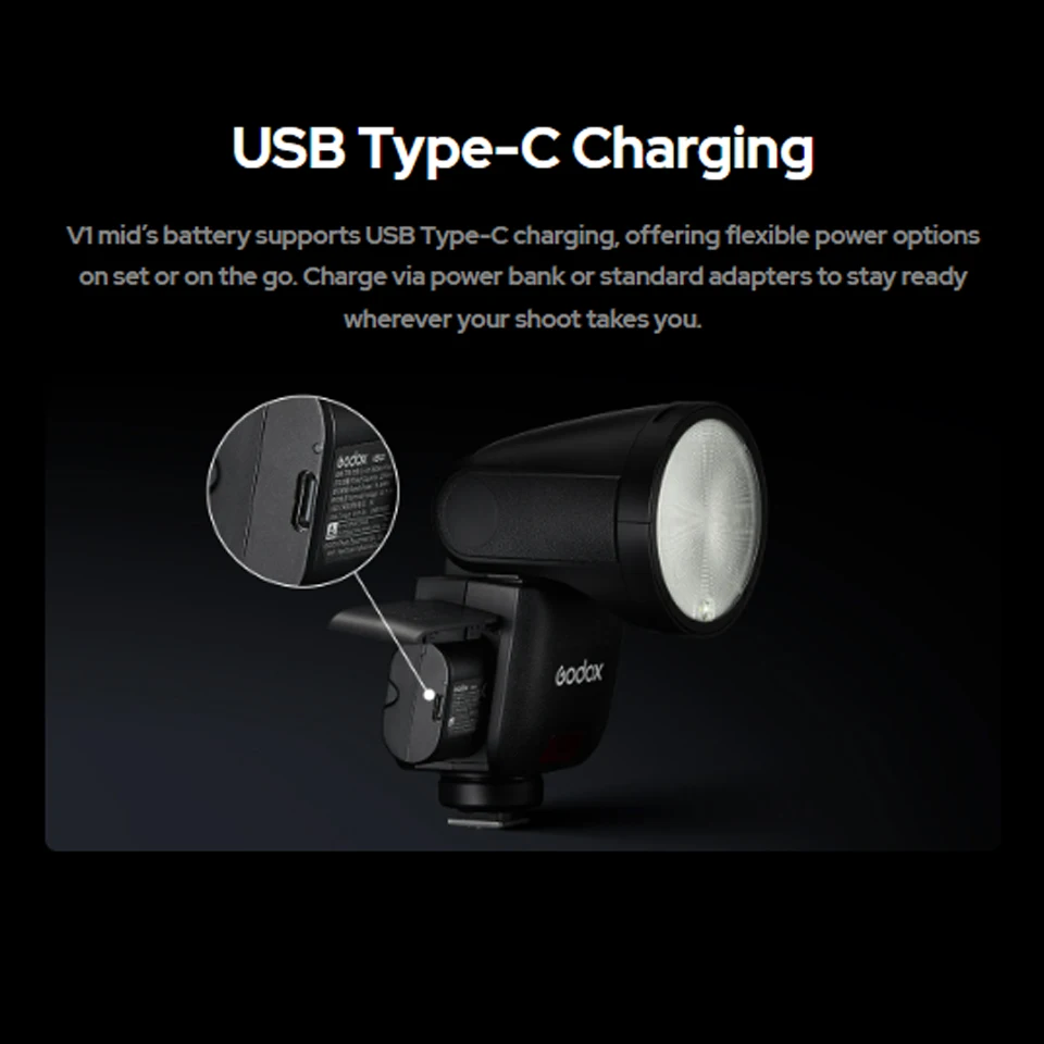 고독스 V1 미드 C/N/S/F/O 5300K TTL 리튬이온 라운드 헤드 카메라 플래시 (1.7초 재활용 시간, 고속 동기화, 터치스크린 컨트롤)