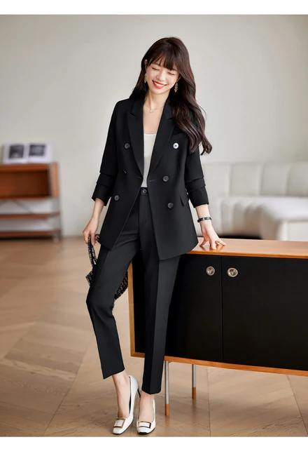 Women Casual Elegant Business Trousers Suit Office Ladies Slim Vintage  Blazer Pantsuit Female Fashion Korean Clothes Two Pieces