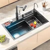 Thickened Stainless Steel Kitchen Sink With Gup washer Embossed Large Single Slot Multifunctional Sinks Left Side Drainage 1