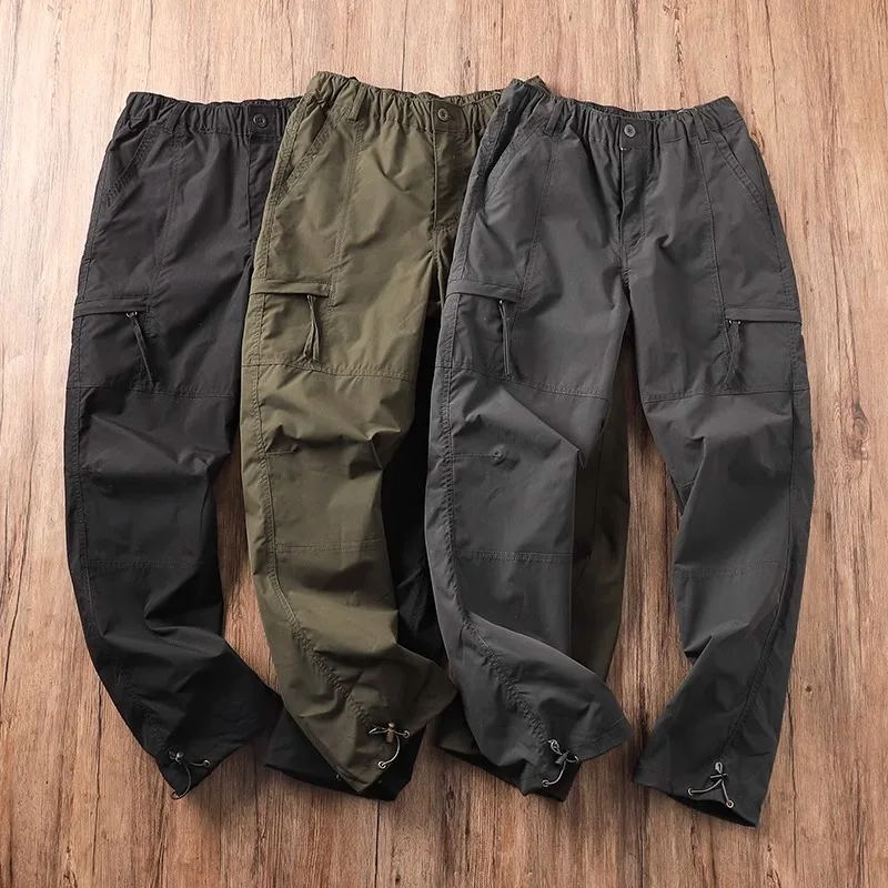 Men's Outdoor Waterproof Outdoor Casual Pants Thin Breathable Loose Straight Workwear Trousers Trendy Summer Lightweight