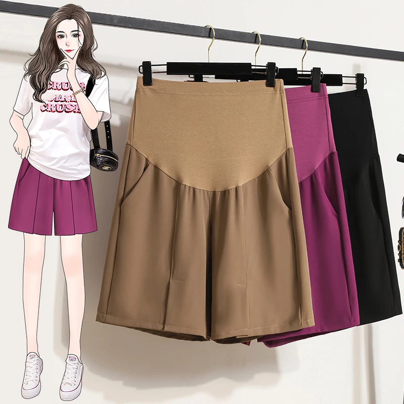 

Pregnancy Suits Pants Summer Knee-length Chiffon Trousers High Waist Plus Size Maternity Belly Shorts Knee-length Split Boot Cut