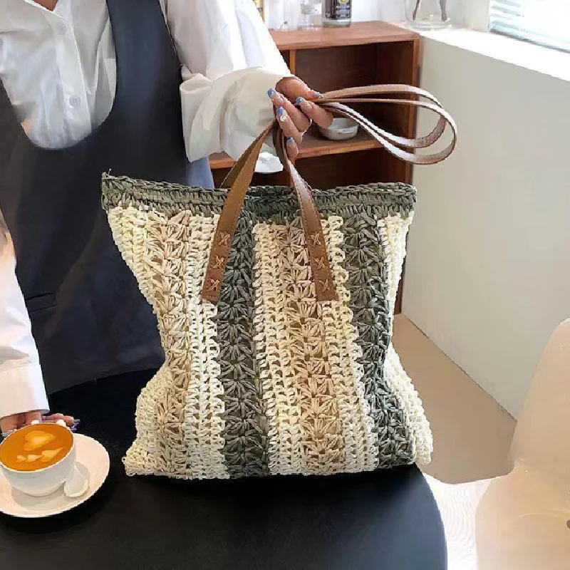 

Casual Large Capacity Straw Woven Tote Shoulder Bags For Women Luxury Designer Beach Ladies Handbags 2023 Summer Shopping Bag