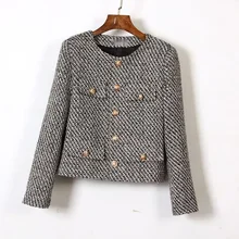 

New Autumn Winter Korean Women's Single Breasted Brand Luxury Chic Tweed Woolen Coat Retro Suit Jacket Top Casaco Outwear