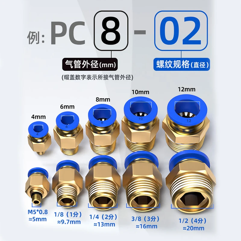 

10/50/100pcs PC pneumatic fitting Quick Air Connectors M5 M6 M8 M10 M12 M14 M16 M20 Metric Male Thread Air Pipe Push In