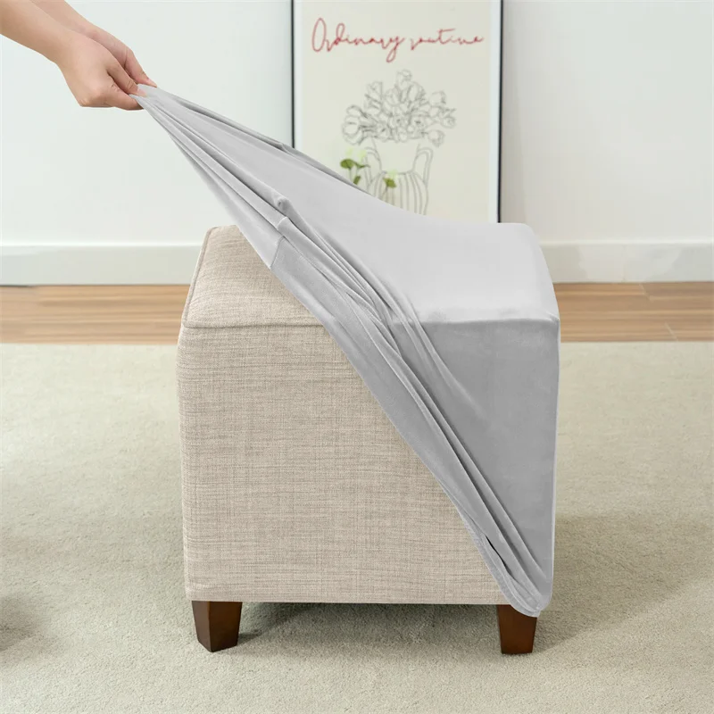 1pc Velvet Ottoman Cover Square Solid Color Footrest Slipcovers Elastic House Pouf Stool Cover Living Room Furniture Protector 5