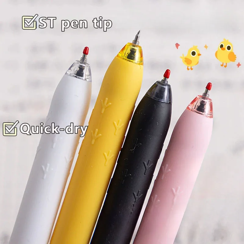 14pcs/set Cute Parrot and Chick Press Gel Pen Black Ink  Anti-slip Rubber Pen Barrel, Funny, Stress-relieving 0.5mm Pen