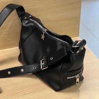 Y2K Korean Gothic Star Girl Black Handbag Harajuku Aesthetic Vintage Shoulder Crossbody Bag Trendy Women Messenger Tote Bags 1