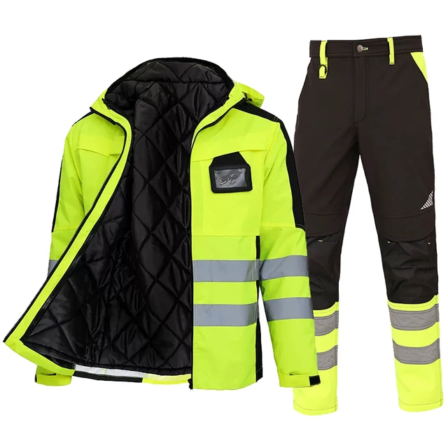 High Visibility Workwear Winter Clothes Hi Vis Suit Reflective Jacket Waterproof Winter and Pockets Reflective Work Pants Set 1