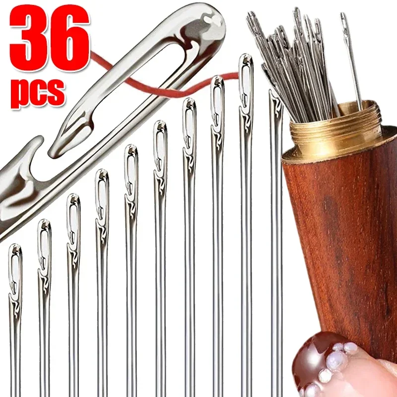 12/36Pcs Blind Sewing Needles Elderly Big Hole Stainless Steel Self  Threading Needles for Hand Sewing Home DIY Threading Needle - AliExpress