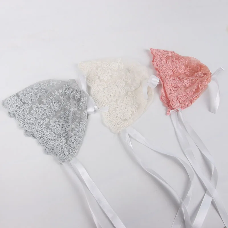 17x14cm Baby Photography Lace Hats Lovely Soft Caps for Newborn Infant Toddler Photo Props Solid Color Headwear for Girls Kids