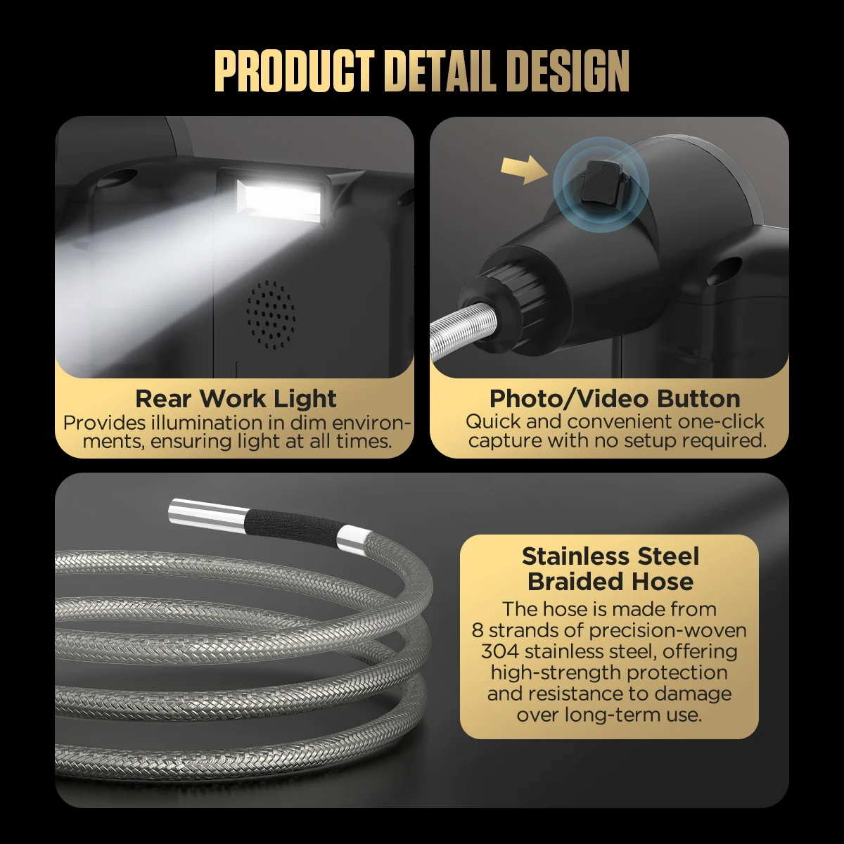 AUTOOL SVB408 360 ° 관절형 내시경 3.9mm 4방향 1m 와이어 IPS 자동차 검사 카메라 6개 조절 가능 LED 조명