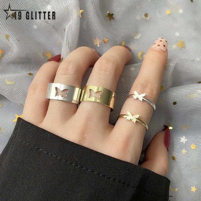 2Pcs Butterfly Rings Set For Women Men Lover Couple Ring Promise Matching  Friendship Silver Color Adjustable 2021 Trend Jewelry - AliExpress