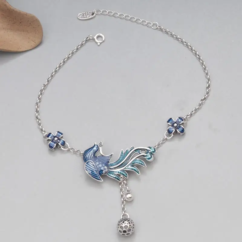 

Ethnic Peacock Flower Foot Chain Anklets for Women Vintage 925 Sterling Silver Enamel Anklet Bracelet Foot Jewelry Wholesale