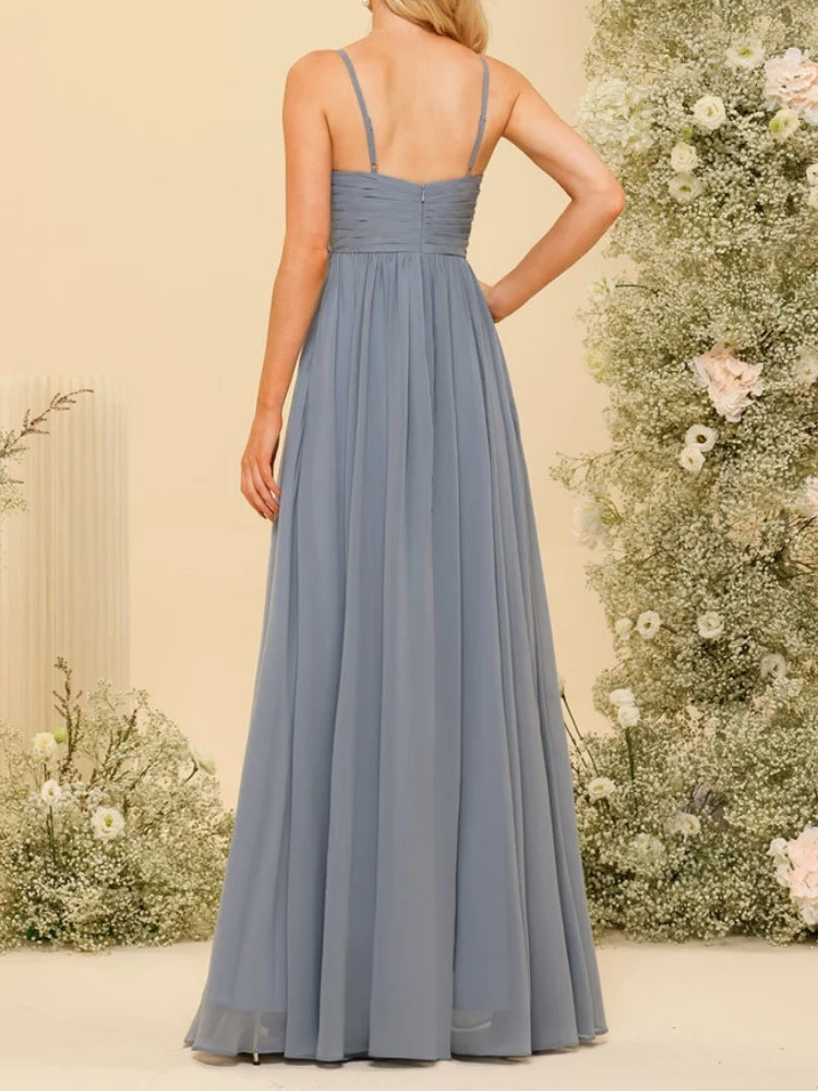 Chiffon Spaghetti Straps Bridesmaid Dresses Simple A-line Sweetheart Side Slit Wedding Party Gowns Elegant Guest Evening Dress