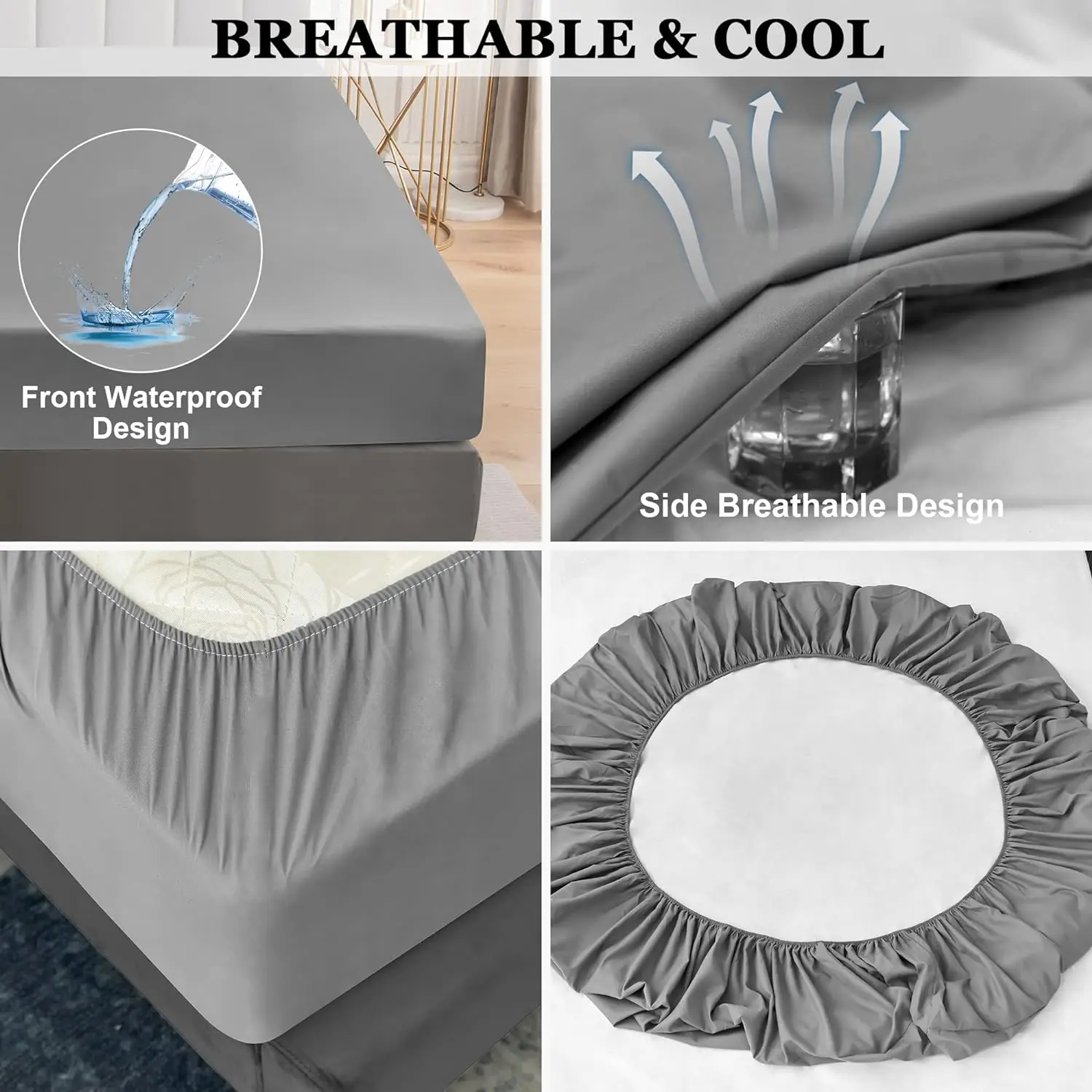Safe Waterproof Mattress Protector, Soft Comfortable Breathable Solid Color Bedding Mattress Cover Fitted, Machine Washable 2