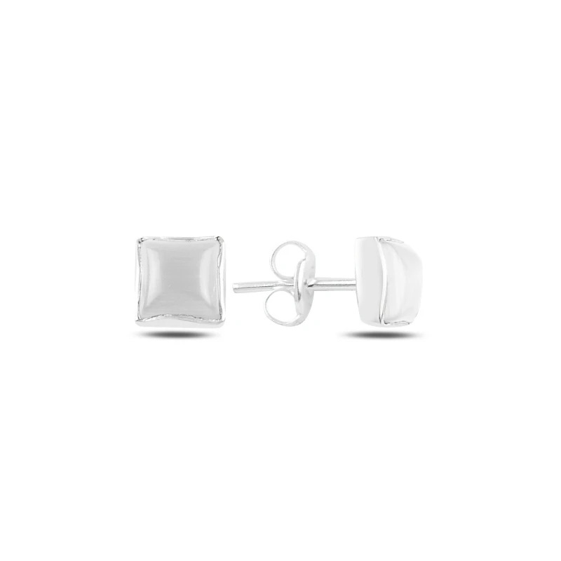

Silver 925 Sterling Square White Cat 'S Eye Stone Earrings