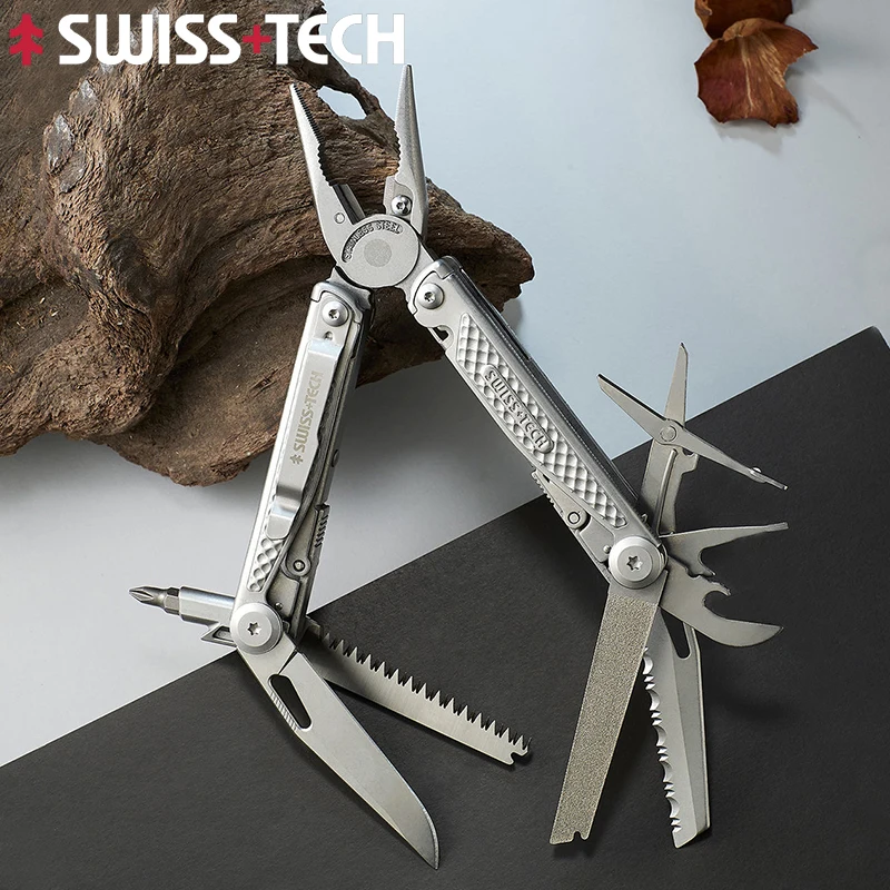 SWISS TECH 18 In 1 Multitool Folding Pliers Multi-functional Tools Scissors Saw EDC Outdoor Survival Equipment