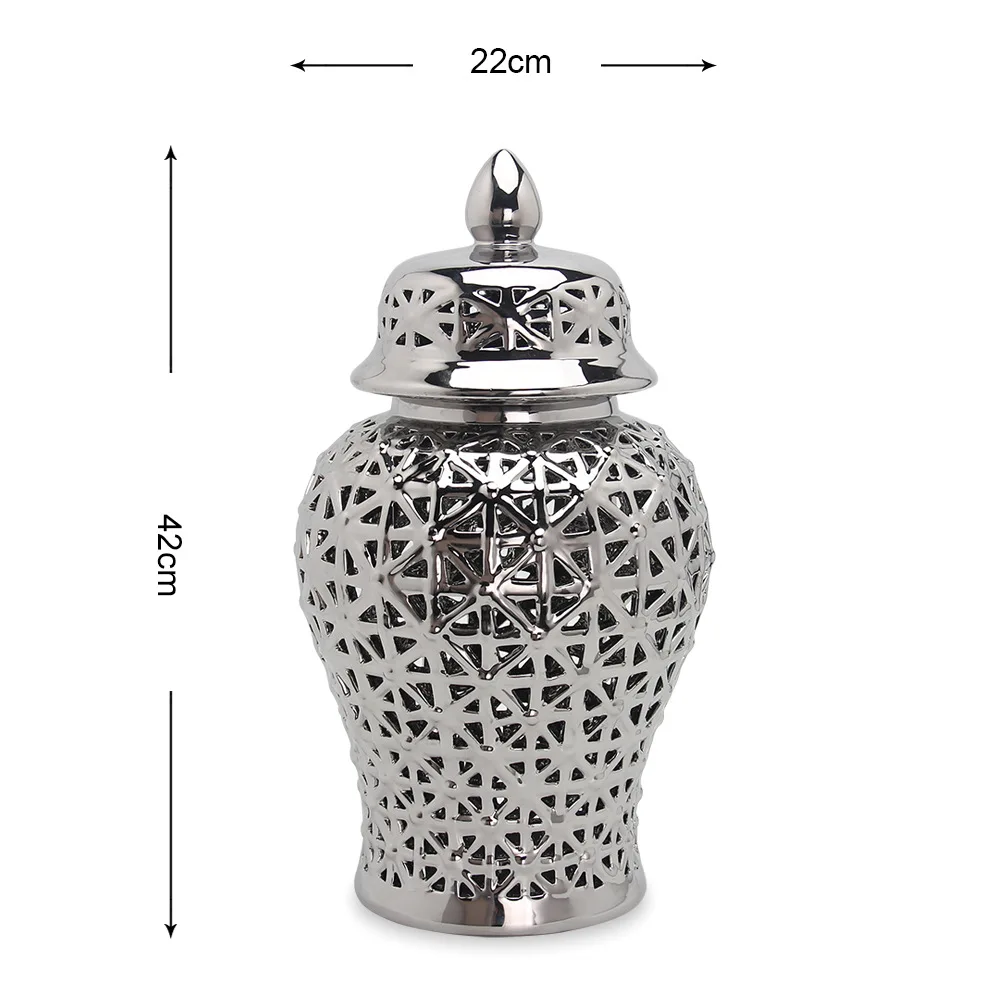 Nordic Home Decoration Ginger Jar Ornament Creative Electroplating Hollow General Jar Ceramic Flower Arrangement Vase Ornament