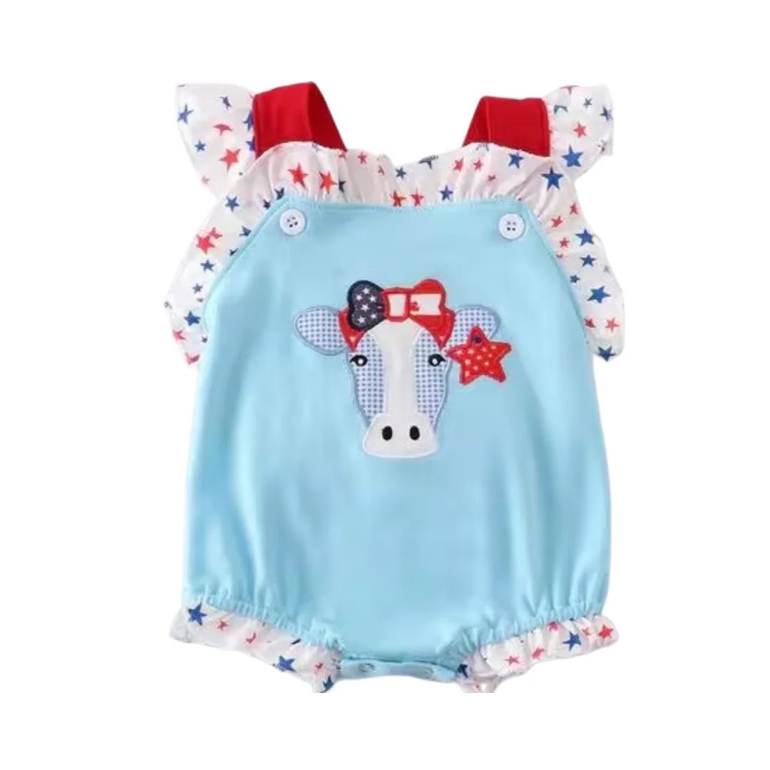 

Wholesale Cute Infant Girls Kids Clothes Cow Print One Piece Romper Sky Blue Onesie Boutique Baby Clothes