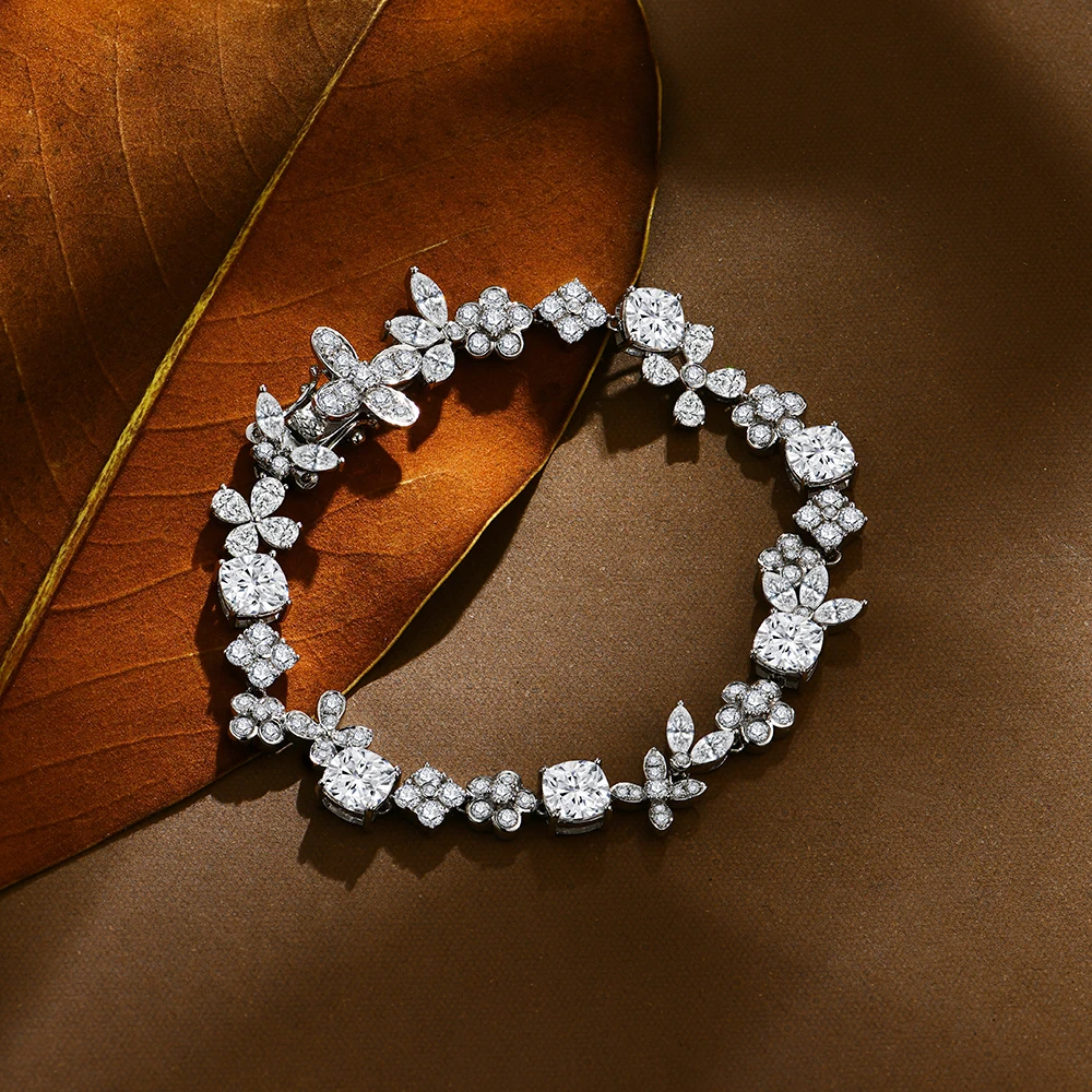 ATTAGEMS luksusowy D VVS1 kolor prawdziwe 925 srebro Moissanite bransoletki dla kobiet przekazane Tester diamentów przyjęcie zaręczynowe prezent