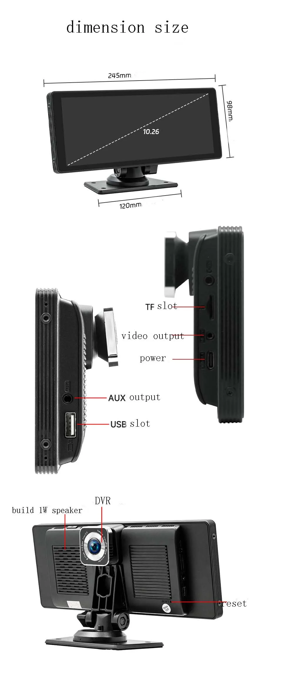 10.26 Inch IPS Car MP5 Player No DVD Player USB TF Portable Stand.