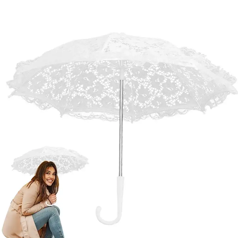1pc Vintage Lace Umbrella Parasol Sun Umbrella Wedding Decoration Photography White Beige Lace Sunshade Umbrella