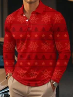 Polo à manches longues de style Noël pour hommes, design élégant imprimé festif, parfait pour les fêtes de vacances et les événements saisonniers 2