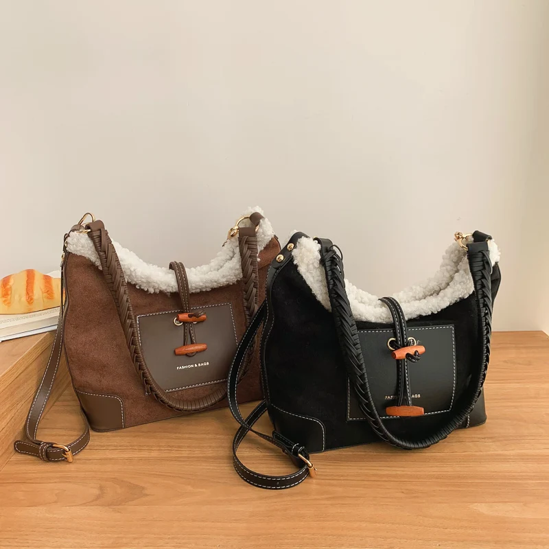 Women Faux Suede Shoulder Bags Vintage Tote Bags with Adjustable Strap for Work Shopping Travel