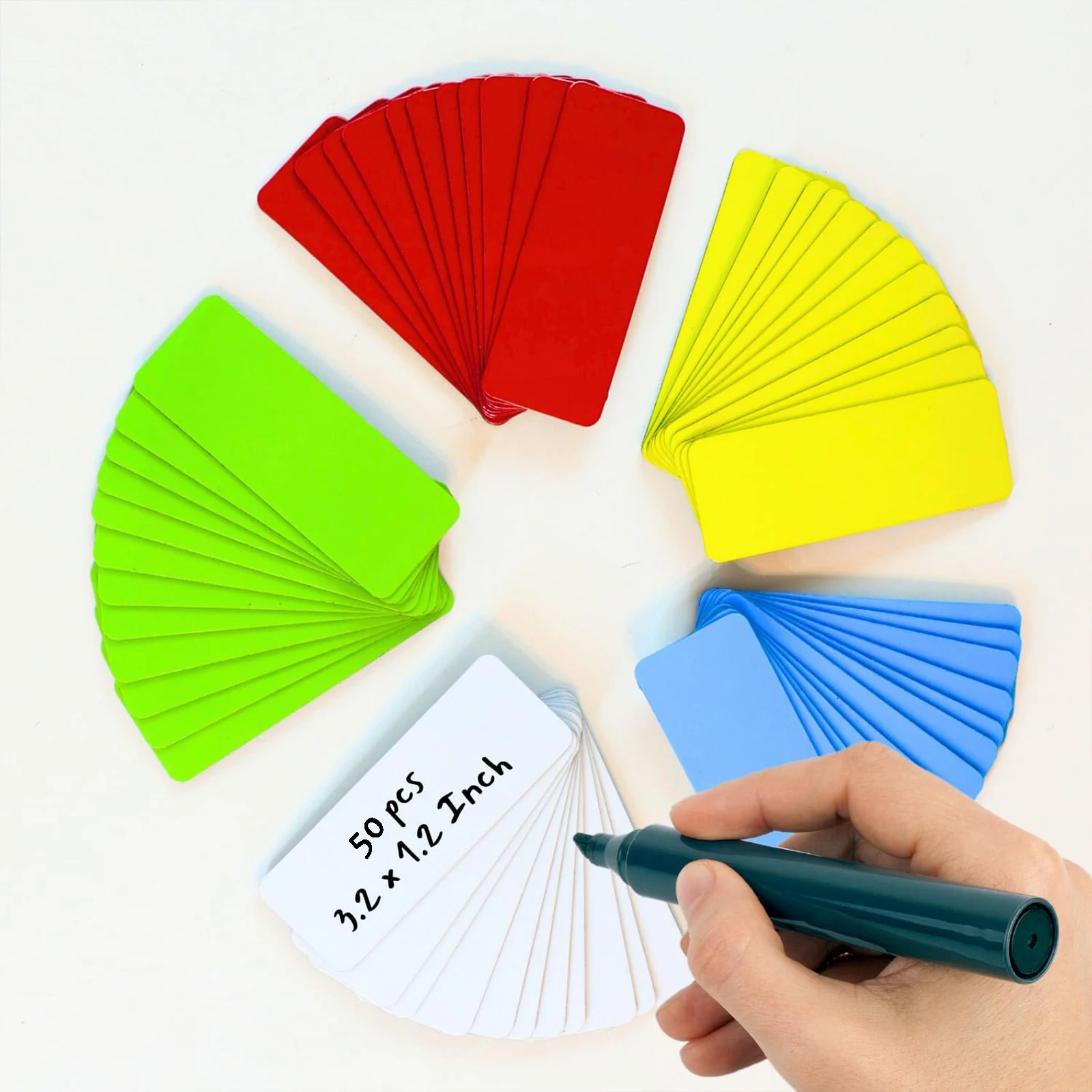 50개 1.2x3.2 다채로운 자석 라벨, 냉장고용 방수 스트립 홈 오피스 차고 냉장고 빈 쓰기 가능 카드