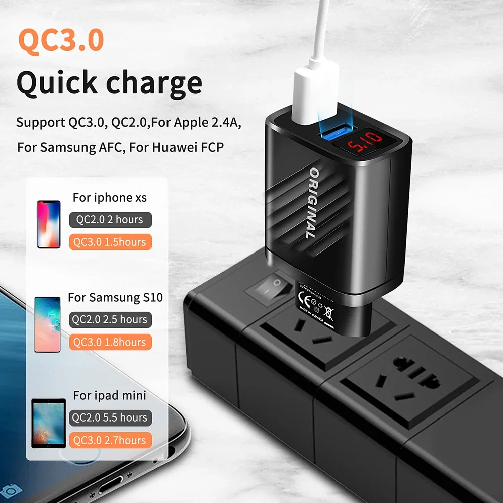 18W USB Fast Charging Charger Mobile Phone Adapter For iPhone Samsung Xiaomi Huawei QC 3.0 Wall Charger EU US UK Plug Travel