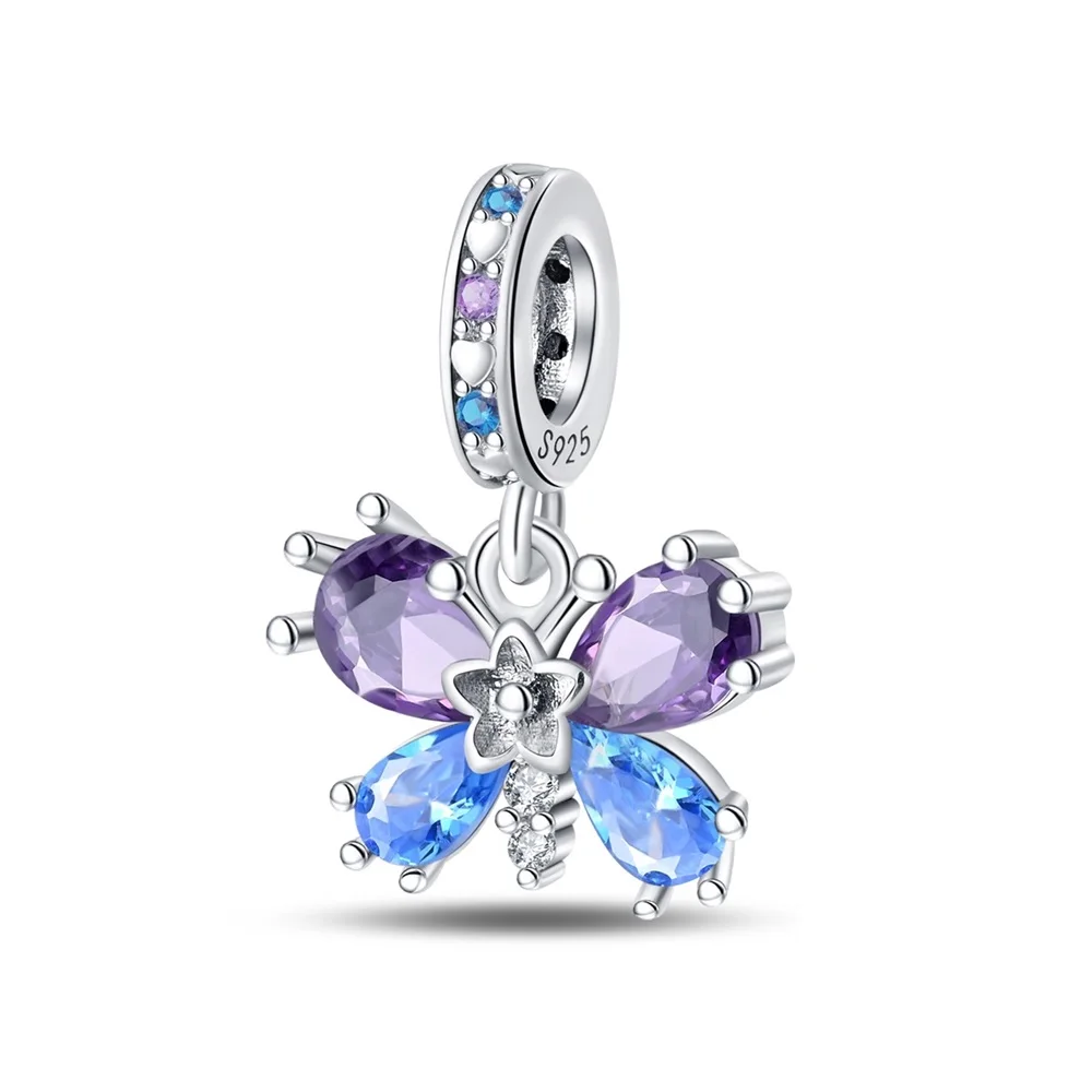 

Женский браслет Пандора из серебра 925 пробы, с синими и фиолетовыми цветами